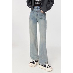 ELF SACK 妖精的口袋 24年春新款宽松直筒牛仔裤女小个子设计感显瘦长裤