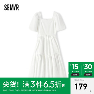 森马（Semir）连衣裙女温柔系木耳边方领2024夏季泡泡袖娃娃裙甜美可爱 本白10102 160/84A/M