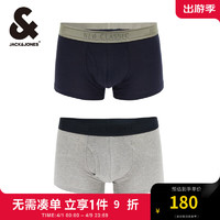 杰克·琼斯（JACK&JONES）夏季平角内裤男两条装舒适撞色休闲字母腰头弹力224292007 藏蓝/浅花灰E39 170/90/S