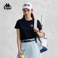 Kappa 卡帕 复古运动短袖2024新款女简约休闲T恤针织圆领夏季半袖