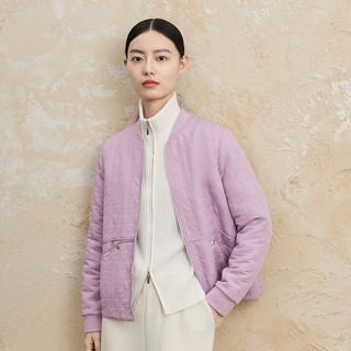 菲妮迪品牌棉衣棉服简约风千鸟格短款轻薄保暖外套女 紫色 L