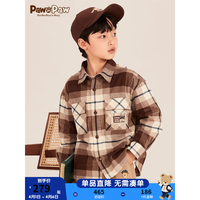 PawinPaw卡通小熊童装春款男童休闲风格纹印花长袖衬衫 Brown棕色/85(加绒) 120