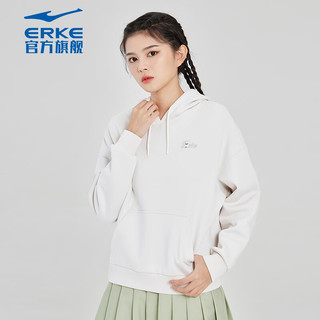 鸿星尔克（ERKE）【嫦娥奔月】卫衣女秋冬加厚保暖连帽街头时尚跑步运动风套头外套长袖女子套头衫 静谧卡其 L