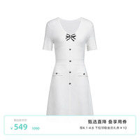 ochirly欧时力 气质坑条裙2024夏装蝴蝶结A字收腰针织连衣裙 白色 S