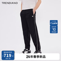 TRENDIANO华夫格运动休闲裤2024年春季潮流宽松束脚裤男裤 黑色 S