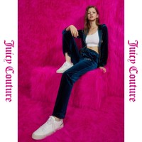 限尺码：Juicy Couture 橘滋 晚风予星logo烫钻丝绒女式休闲裤