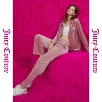 Juicy Couture 橘滋 淘气女皇银粉皇冠烫钻logo丝绒女式休闲裤