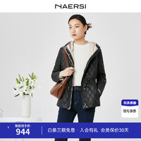 娜尔思（NAERSI）长袖连帽通勤减龄女上衣棉衣棉服外套秋冬 黑色 XL