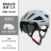 PMT MIDUO米多2.0自行车骑行头盔山地公路车带风镜安全帽装备 烟雾灰+1副灰色镜片+1副透明镜片