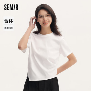 森马（Semir）森柔棉短袖T恤女短款小心机显瘦2024夏纯棉上衣 本白10102 155/80A/S