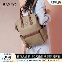 BASTO 百思图 2024春季商场同款时尚休闲大容量双肩背包女X3225AX4 卡其/棕 F