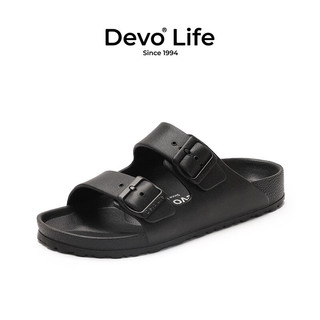 Devo 的沃 Life的沃男女同款凉拖EVA一字拖鞋外穿夏季防水海边沙滩鞋1618 黑色EVA 40