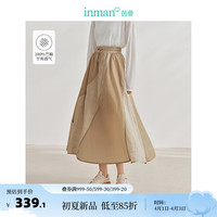茵曼（INMAN）凉感透气苎麻半身裙2024夏季女装松紧腰遮胯宽松百搭长裙 卡其色 M