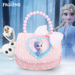Disney 迪士尼 儿童包包女童可斜跨女孩单肩可爱时尚冰雪奇缘爱心蝴蝶结手提包 粉色生日礼物