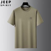 Jeep 吉普 T恤男短袖夏季半袖休闲运动宽松圆领套头上衣打底衫 卡其 M