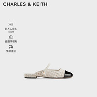 CHARLES&KEITH24春法式一字带平底穆勒拖鞋CK1-70900458-1 Cream奶白色 35