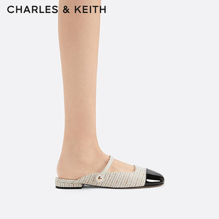 CHARLES&KEITH24春法式一字带平底穆勒拖鞋CK1-70900458-1 Cream奶白色 35