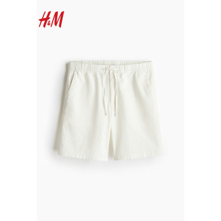 H&M 男装裤子2024春季抽绳式标准版型短裤0878987 白色 175/88A