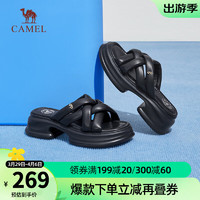 骆驼（CAMEL）2024春季休闲厚底一字拖女外穿增高沙滩时尚凉拖鞋 L24M007617黑色 38