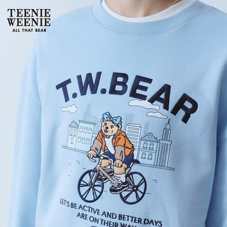 Teenie Weenie小熊女装2024年夏季圆领套头卫衣宽松短款上衣女 浅蓝色 160/S
