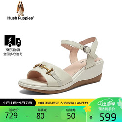 Hush Puppies 暇步士 舒适优雅坡跟一字带女皮凉鞋U1M08BL4 白色 40