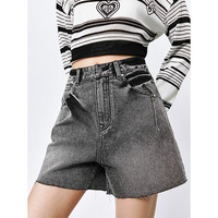 太平鸟 高腰酷美磨破牛仔短裤 A字阔腿