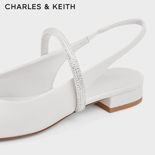 CHARLES&KEITH24春法式亮钻一字带平底尖头凉鞋CK1-70900487 White白色 35