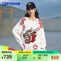 FILA FUSION斐乐潮牌款织衫2024春季时尚休闲套头毛衣 云白色 175/84A/L