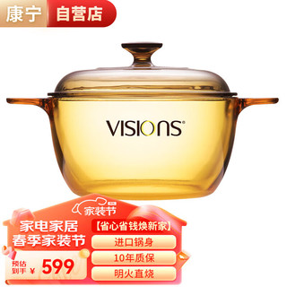 VISIONS 康宁 晶彩透明玻璃汤锅 二件套 0.8L+2.5L