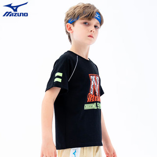 美津浓（MIZUNO）童装男童短袖T恤季儿童半袖中大童纯棉上衣潮t   黑色 140cm