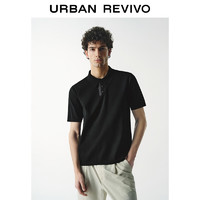 URBAN REVIVO 男士都市轻商务翻领短袖针织衫 UMU940016 正黑 XS