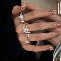 KOSE 高丝 甜酷叠戴珍珠戒指女时尚ins小众设计感开口指环线条双层食指戒 JZ6444
