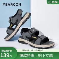 YEARCON 意爾康 涼鞋男夏季2024潮流戶外沙灘鞋男士休閑開車軟底運動涼鞋 灰色 41