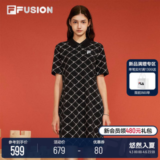 FILA 斐乐 FUSION斐乐潮牌连衣裙女2024夏季新款POLO连身裙老花长裙子