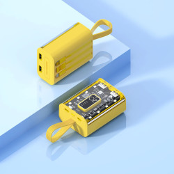 栗优透明机甲充电宝20000毫安自带线66w快充大容量小巧便携移动电源