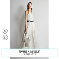 欧时力 a字无袖连衣裙2024新夏长款小黑裙白裙腰带 米白 XL