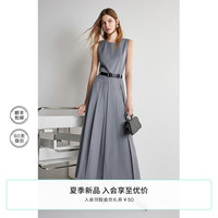 欧时力 a字无袖连衣裙2024新夏长款小黑裙白裙腰带 灰色 XS