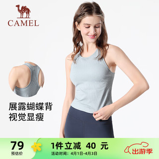 骆驼（CAMEL）一体织带胸垫运动背心女瑜伽上衣 YF5225L2008 榛子灰 M 2008女款榛子灰