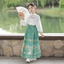 中国风古装马面裙套装小女孩薄款汉服裙秋冬季女装套装 单独上衣短袖 110cm