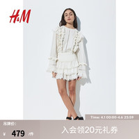 H&M女装裙子2024春季时尚气质简约风低腰层叠迷你裙1231135 白色 32P