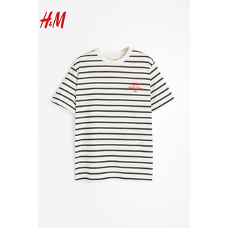 H&M2024年夏季女装印花图案T恤1056633 白色/条纹 170/116A