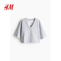 H&M2024夏季女装V领T恤1234178 混浅灰色 170/116A