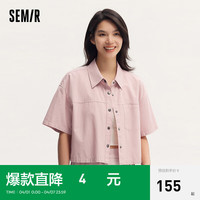 森马 Semir中袖衬衫女短款小个子宽松夏2024复古翻领上衣 红色调00466 175/96A/XXL