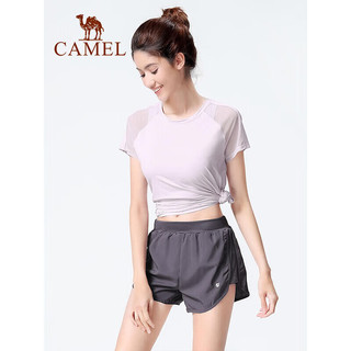 CAMEL 骆驼 冰丝瑜伽服上衣女夏季薄款短袖运动健身快干T恤Q9623-1静谧绿XL