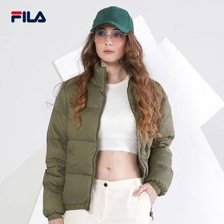 FILA 斐乐 女士运动棉服立领开衫保暖外套休闲上衣面包服欧版 橄榄绿 M