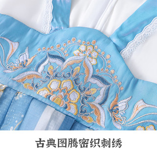 Classic Teddy女童连衣裙儿童汉服中大童装网纱裙古风裙子国潮新中式 蓝色 150 