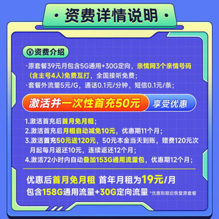 中国电信SP卡紫藤卡29元/月185G流量卡手机卡卡长期不变纯上网