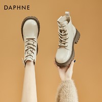 DAPHNE 达芙妮 马丁靴女鞋2024春季新款英伦风厚底加绒小个子短靴平价靴子