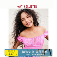 HOLLISTER24春夏甜辣泡泡袖两穿短袖短款衬衫上衣女 357995-1 粉色 L (165/100A)