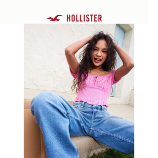 HOLLISTER24春夏甜辣泡泡袖两穿短袖短款衬衫上衣女 357995-1 粉色 S (165/88A)